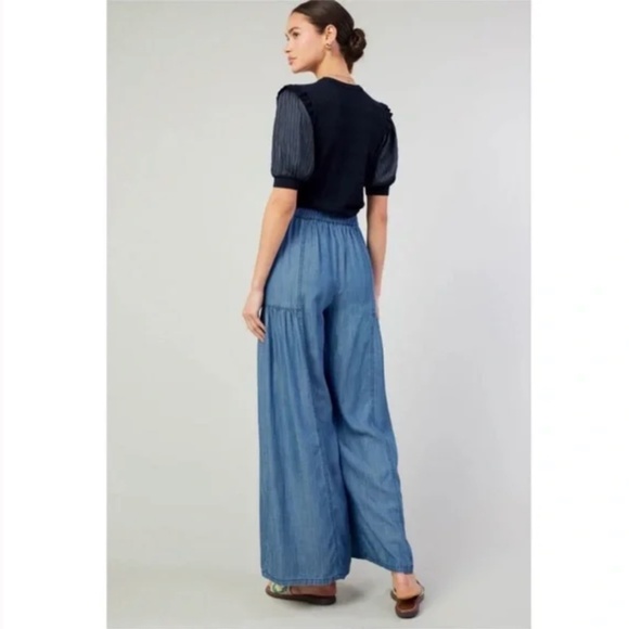 Current Air Patch Pocket Wide Leg Chambray Pant Blue Size Small - Picture 2 of 11
